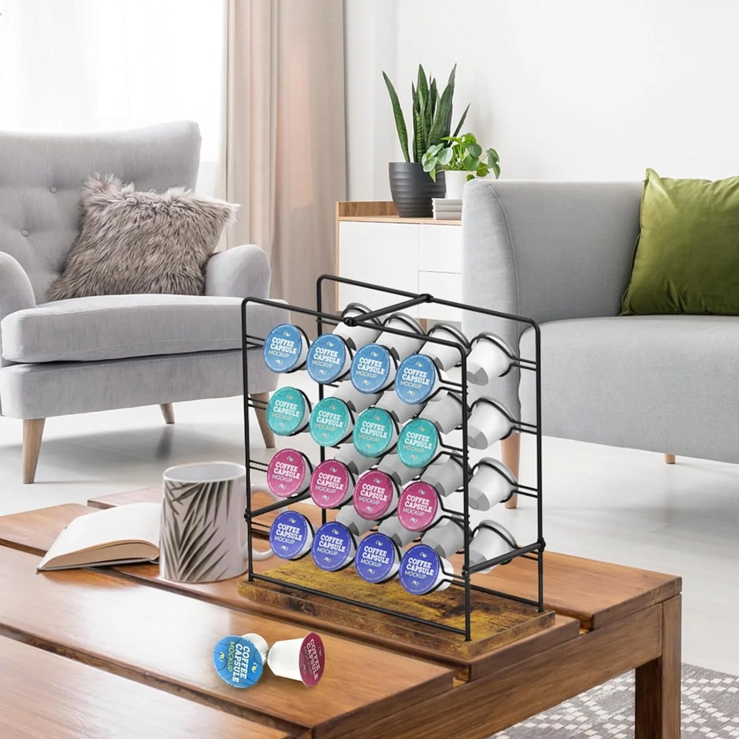 K Cup Holder Modern Coffee Pod Holder Stand Metal Coffee Pod Storage 32 k Cup Organizer Black Coffee Capsules Storage Rack